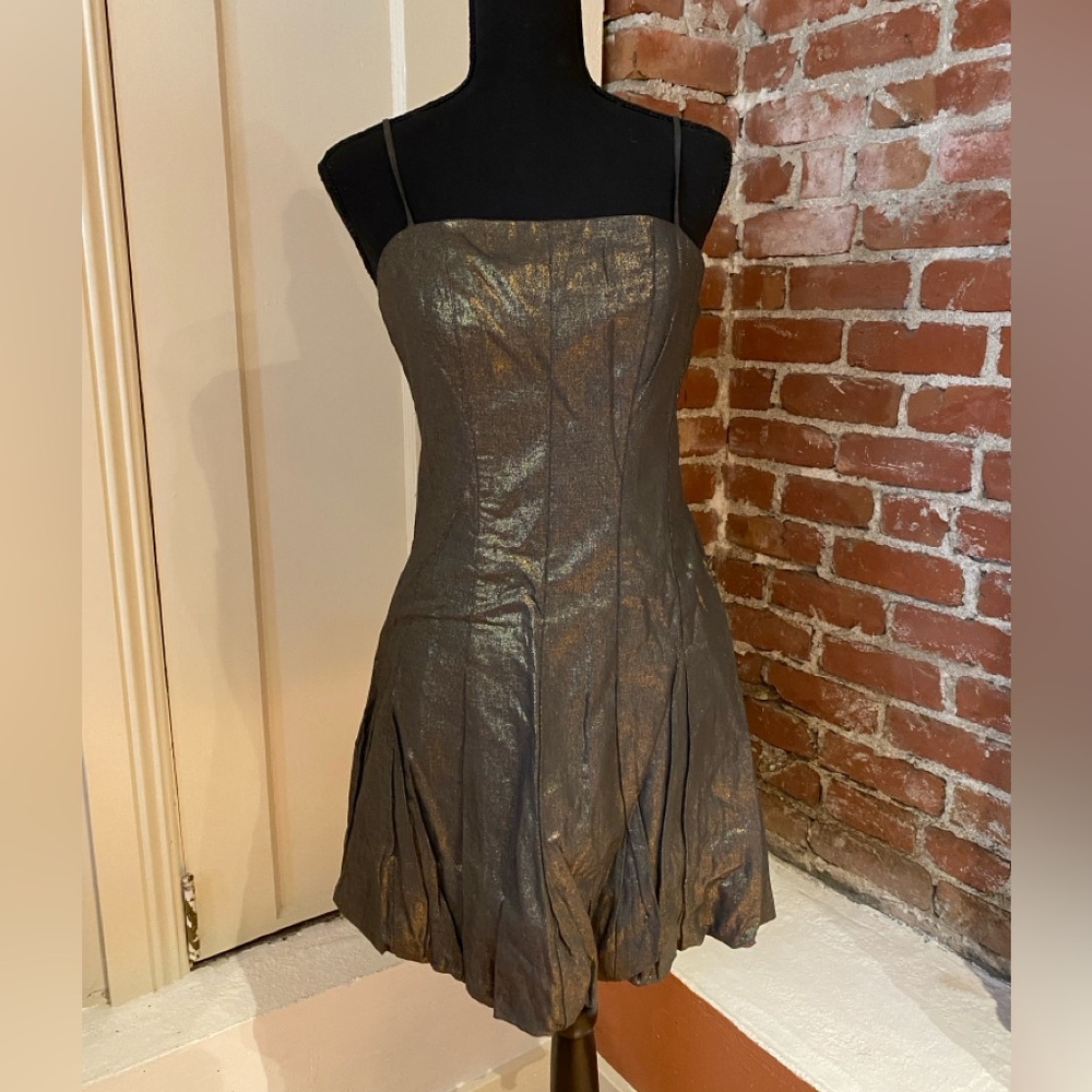 BCBG Maxazria Gold Shimmer Spaghetti Strap Dress 4